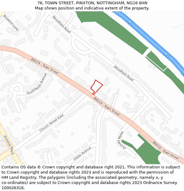 76, TOWN STREET, PINXTON, NOTTINGHAM, NG16 6HN: Location map and indicative extent of plot