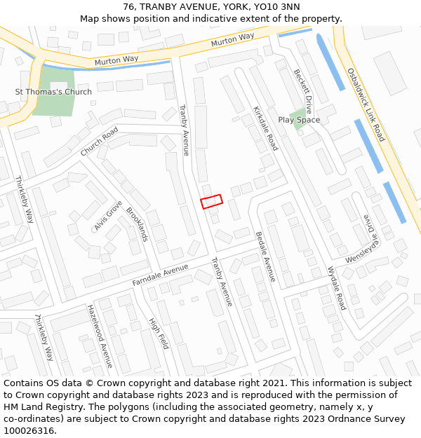 76, TRANBY AVENUE, YORK, YO10 3NN: Location map and indicative extent of plot