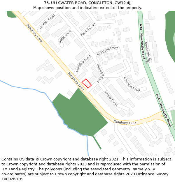 76, ULLSWATER ROAD, CONGLETON, CW12 4JJ: Location map and indicative extent of plot