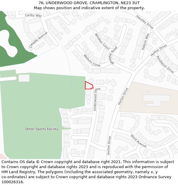 76, UNDERWOOD GROVE, CRAMLINGTON, NE23 3UT: Location map and indicative extent of plot