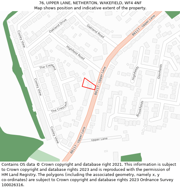 76, UPPER LANE, NETHERTON, WAKEFIELD, WF4 4NF: Location map and indicative extent of plot