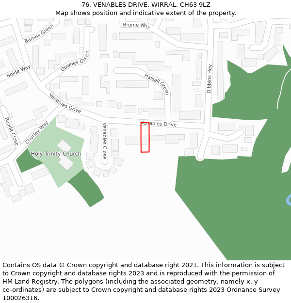 76, VENABLES DRIVE, WIRRAL, CH63 9LZ: Location map and indicative extent of plot
