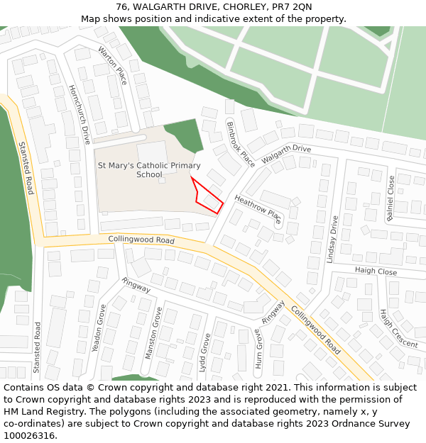 76, WALGARTH DRIVE, CHORLEY, PR7 2QN: Location map and indicative extent of plot