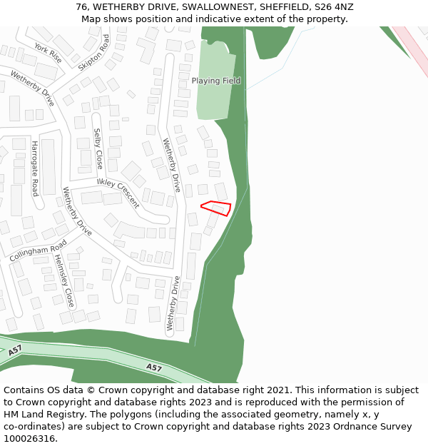 76, WETHERBY DRIVE, SWALLOWNEST, SHEFFIELD, S26 4NZ: Location map and indicative extent of plot
