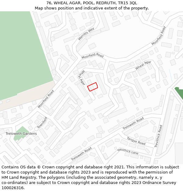 76, WHEAL AGAR, POOL, REDRUTH, TR15 3QL: Location map and indicative extent of plot