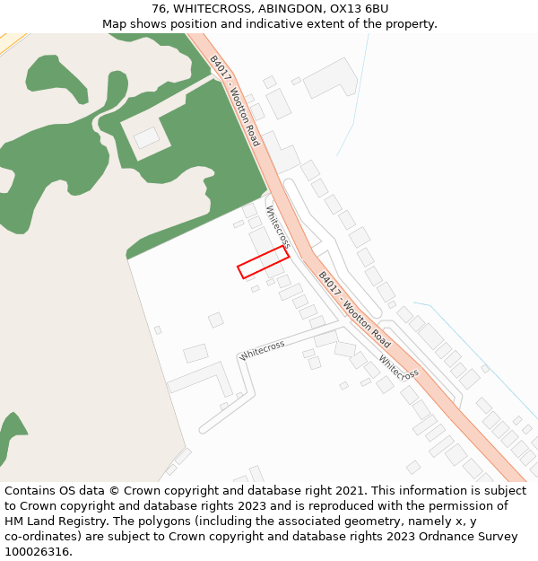 76, WHITECROSS, ABINGDON, OX13 6BU: Location map and indicative extent of plot