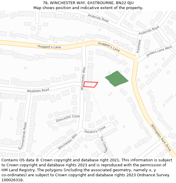 76, WINCHESTER WAY, EASTBOURNE, BN22 0JU: Location map and indicative extent of plot