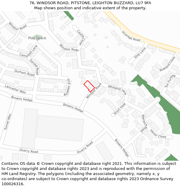 76, WINDSOR ROAD, PITSTONE, LEIGHTON BUZZARD, LU7 9FA: Location map and indicative extent of plot