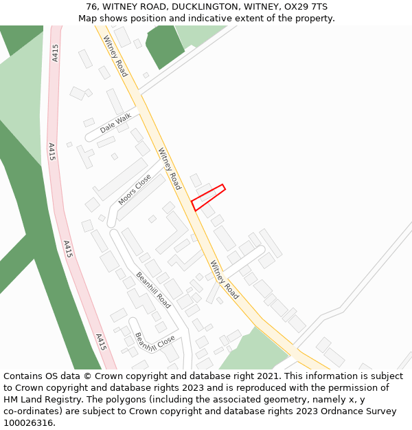 76, WITNEY ROAD, DUCKLINGTON, WITNEY, OX29 7TS: Location map and indicative extent of plot