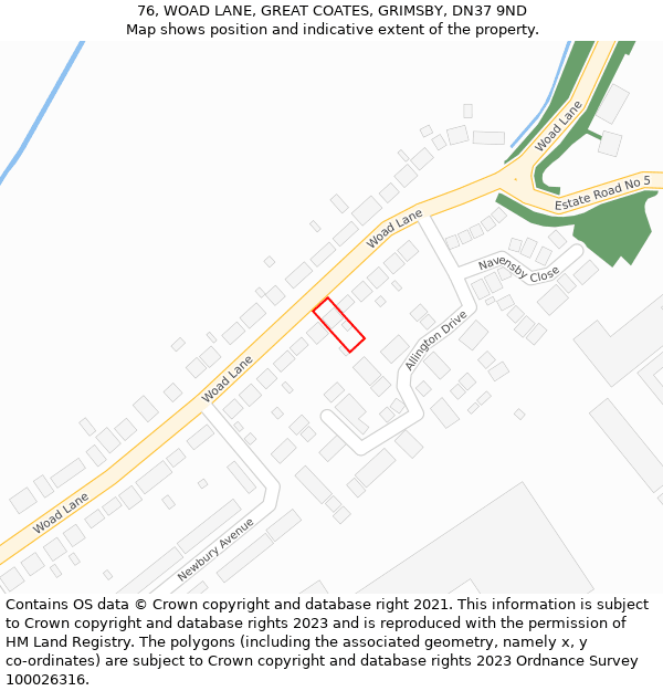 76, WOAD LANE, GREAT COATES, GRIMSBY, DN37 9ND: Location map and indicative extent of plot