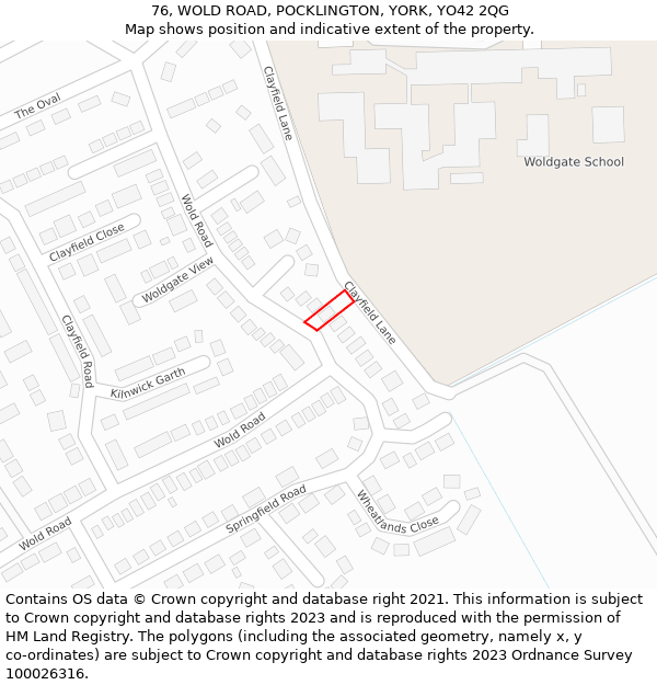 76, WOLD ROAD, POCKLINGTON, YORK, YO42 2QG: Location map and indicative extent of plot