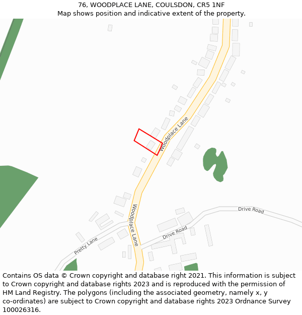 76, WOODPLACE LANE, COULSDON, CR5 1NF: Location map and indicative extent of plot