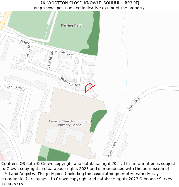 76, WOOTTON CLOSE, KNOWLE, SOLIHULL, B93 0EJ: Location map and indicative extent of plot