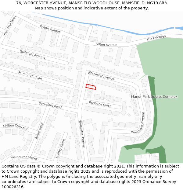 76, WORCESTER AVENUE, MANSFIELD WOODHOUSE, MANSFIELD, NG19 8RA: Location map and indicative extent of plot