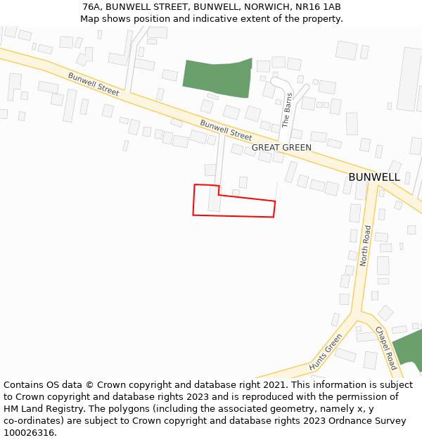 76A, BUNWELL STREET, BUNWELL, NORWICH, NR16 1AB: Location map and indicative extent of plot