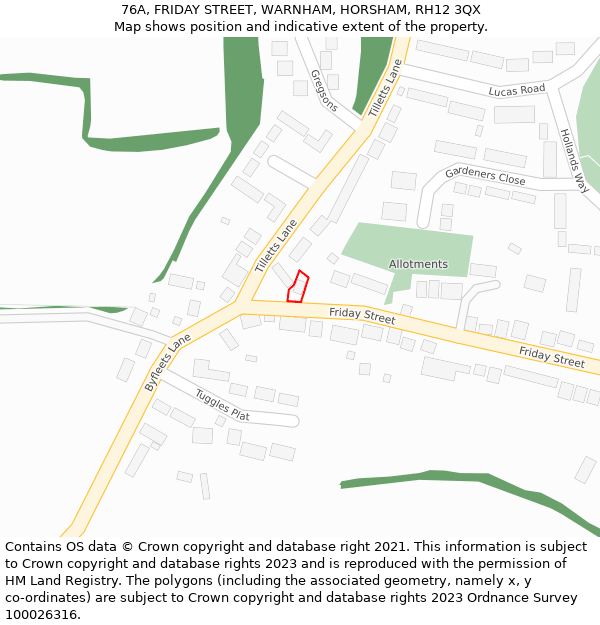 76A, FRIDAY STREET, WARNHAM, HORSHAM, RH12 3QX: Location map and indicative extent of plot