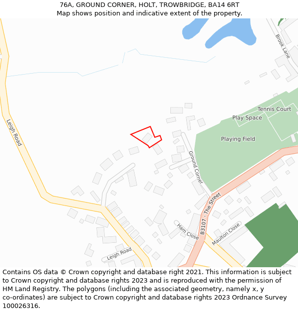 76A, GROUND CORNER, HOLT, TROWBRIDGE, BA14 6RT: Location map and indicative extent of plot