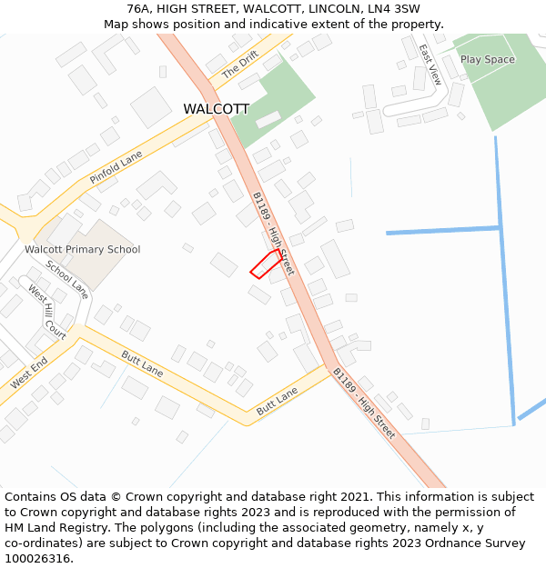 76A, HIGH STREET, WALCOTT, LINCOLN, LN4 3SW: Location map and indicative extent of plot