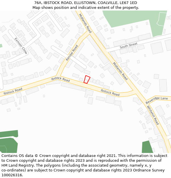 76A, IBSTOCK ROAD, ELLISTOWN, COALVILLE, LE67 1ED: Location map and indicative extent of plot