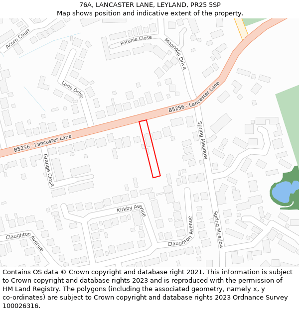 76A, LANCASTER LANE, LEYLAND, PR25 5SP: Location map and indicative extent of plot