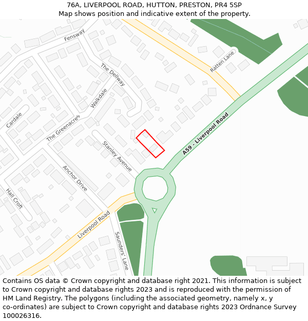 76A, LIVERPOOL ROAD, HUTTON, PRESTON, PR4 5SP: Location map and indicative extent of plot