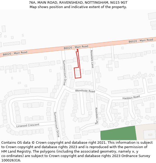 76A, MAIN ROAD, RAVENSHEAD, NOTTINGHAM, NG15 9GT: Location map and indicative extent of plot