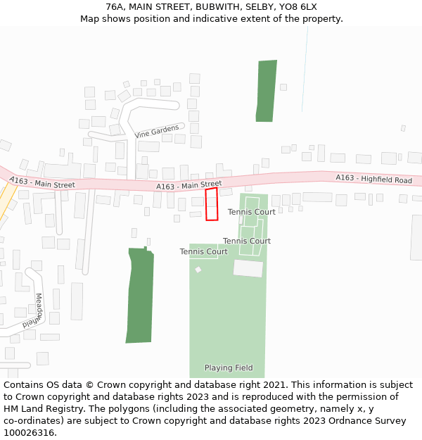 76A, MAIN STREET, BUBWITH, SELBY, YO8 6LX: Location map and indicative extent of plot