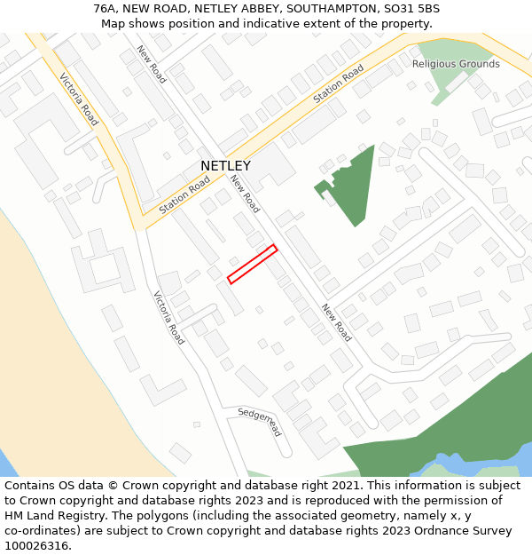 76A, NEW ROAD, NETLEY ABBEY, SOUTHAMPTON, SO31 5BS: Location map and indicative extent of plot