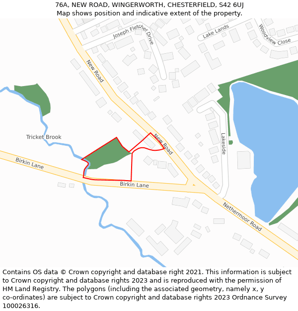 76A, NEW ROAD, WINGERWORTH, CHESTERFIELD, S42 6UJ: Location map and indicative extent of plot
