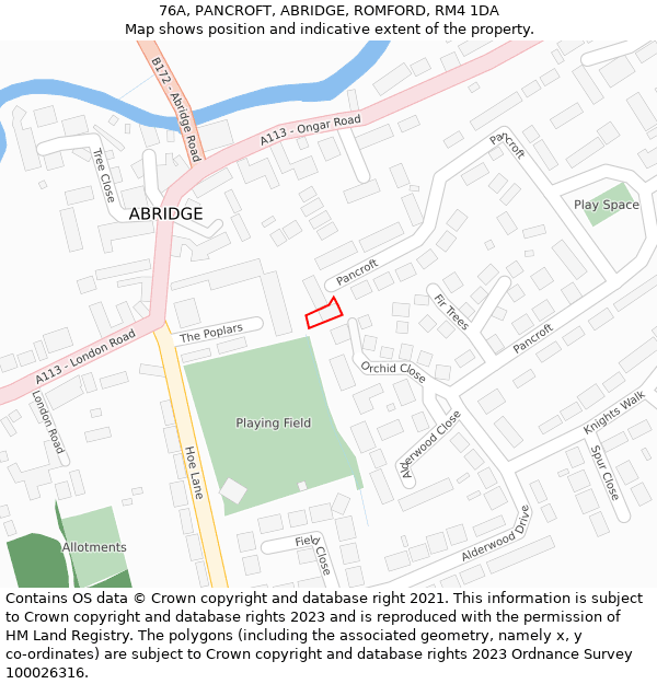 76A, PANCROFT, ABRIDGE, ROMFORD, RM4 1DA: Location map and indicative extent of plot