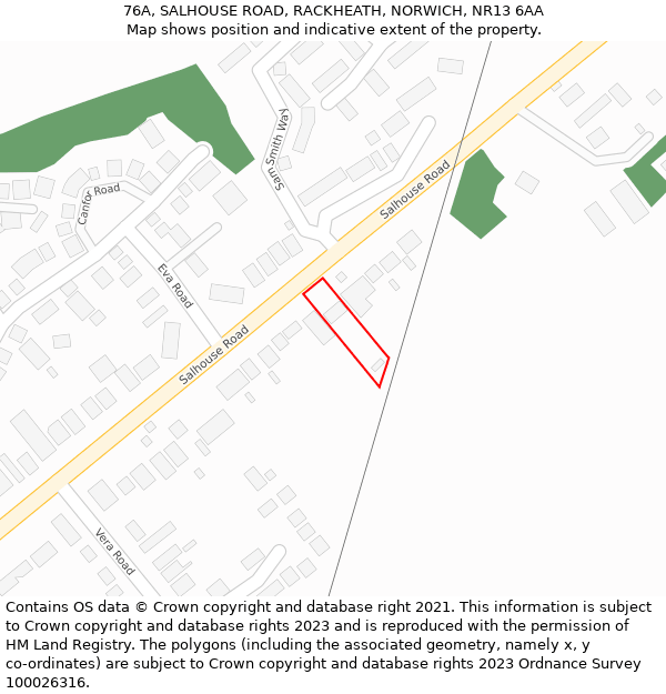 76A, SALHOUSE ROAD, RACKHEATH, NORWICH, NR13 6AA: Location map and indicative extent of plot