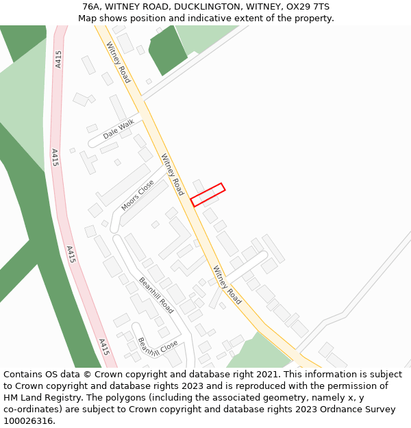 76A, WITNEY ROAD, DUCKLINGTON, WITNEY, OX29 7TS: Location map and indicative extent of plot