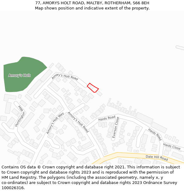 77, AMORYS HOLT ROAD, MALTBY, ROTHERHAM, S66 8EH: Location map and indicative extent of plot