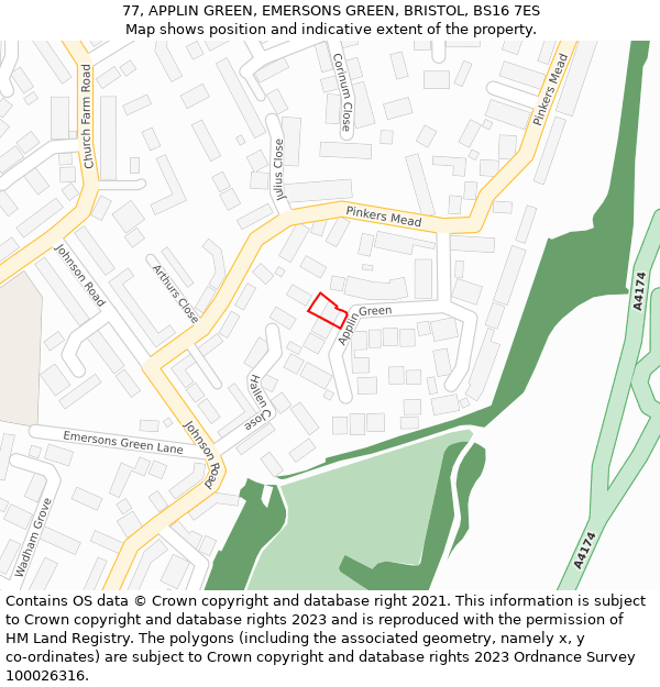 77, APPLIN GREEN, EMERSONS GREEN, BRISTOL, BS16 7ES: Location map and indicative extent of plot