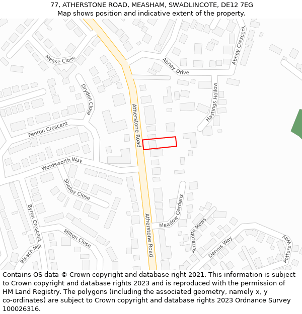 77, ATHERSTONE ROAD, MEASHAM, SWADLINCOTE, DE12 7EG: Location map and indicative extent of plot