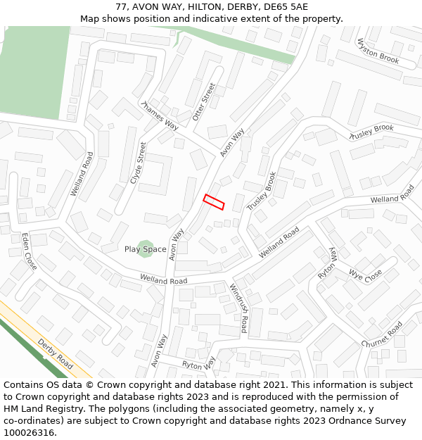 77, AVON WAY, HILTON, DERBY, DE65 5AE: Location map and indicative extent of plot