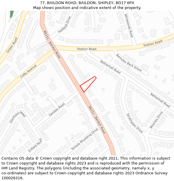 77, BAILDON ROAD, BAILDON, SHIPLEY, BD17 6PX: Location map and indicative extent of plot