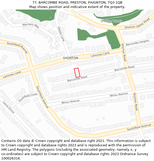 77, BARCOMBE ROAD, PRESTON, PAIGNTON, TQ3 1QB: Location map and indicative extent of plot
