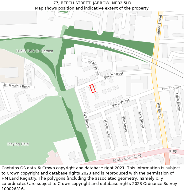 77, BEECH STREET, JARROW, NE32 5LD: Location map and indicative extent of plot