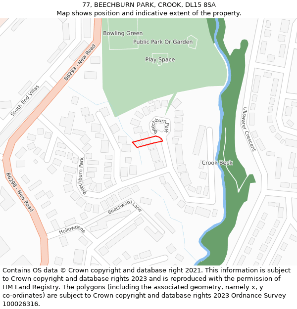 77, BEECHBURN PARK, CROOK, DL15 8SA: Location map and indicative extent of plot