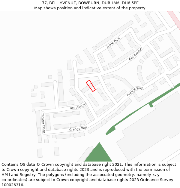 77, BELL AVENUE, BOWBURN, DURHAM, DH6 5PE: Location map and indicative extent of plot