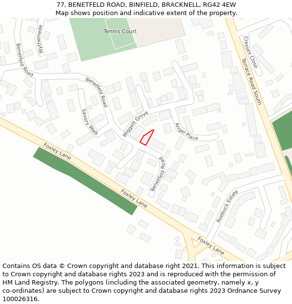 77, BENETFELD ROAD, BINFIELD, BRACKNELL, RG42 4EW: Location map and indicative extent of plot