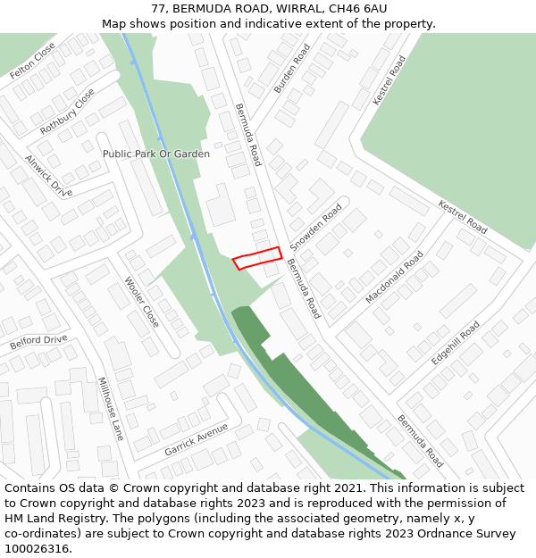 77, BERMUDA ROAD, WIRRAL, CH46 6AU: Location map and indicative extent of plot