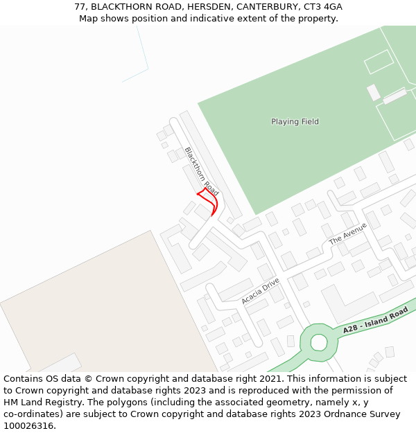 77, BLACKTHORN ROAD, HERSDEN, CANTERBURY, CT3 4GA: Location map and indicative extent of plot