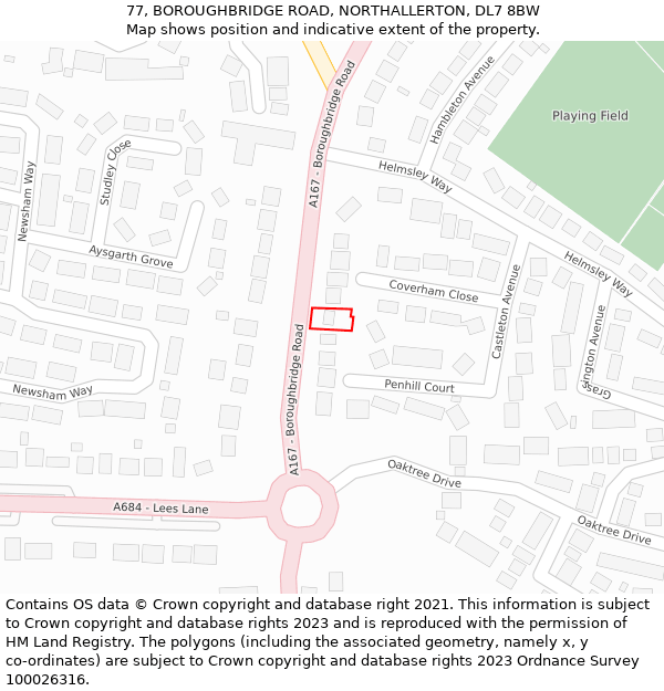 77, BOROUGHBRIDGE ROAD, NORTHALLERTON, DL7 8BW: Location map and indicative extent of plot