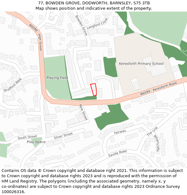 77, BOWDEN GROVE, DODWORTH, BARNSLEY, S75 3TB: Location map and indicative extent of plot