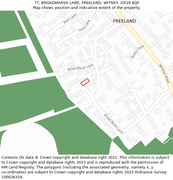 77, BROADMARSH LANE, FREELAND, WITNEY, OX29 8QP: Location map and indicative extent of plot