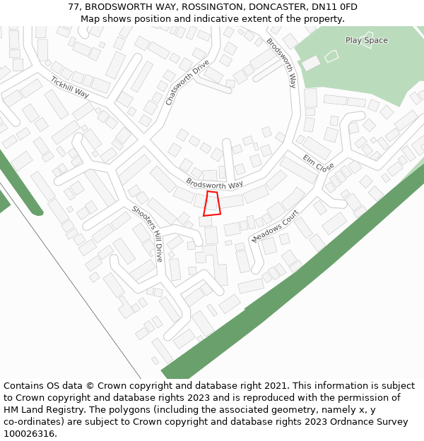 77, BRODSWORTH WAY, ROSSINGTON, DONCASTER, DN11 0FD: Location map and indicative extent of plot