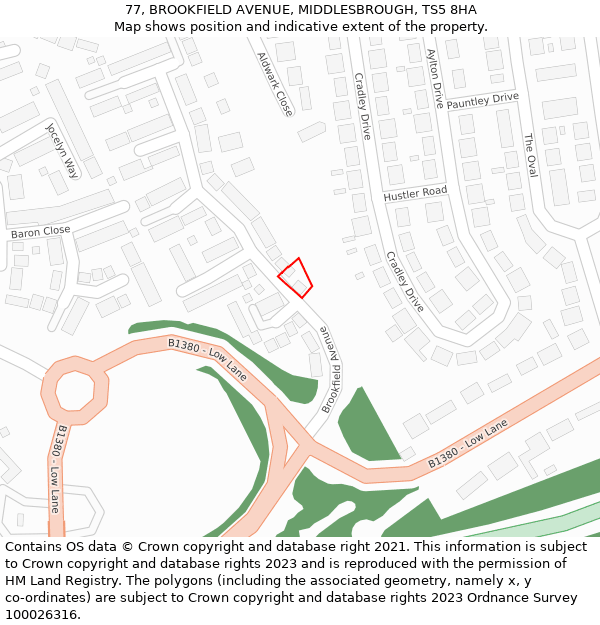77, BROOKFIELD AVENUE, MIDDLESBROUGH, TS5 8HA: Location map and indicative extent of plot