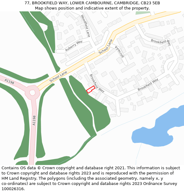 77, BROOKFIELD WAY, LOWER CAMBOURNE, CAMBRIDGE, CB23 5EB: Location map and indicative extent of plot